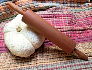 Vintage Wooden 23x3.  5” Rolling Pin W/ Turned Handles,  Wood,  Bakers,  Baking