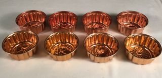 8 Vintage Aluminum Copper Tone Small 3 - 1/2” Jello Molds,  Various Patterns,