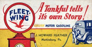 VTG Ink BLOTTER FLEET WING Gas Gasoline Motor Oil Advertising Martinsburg PA 2