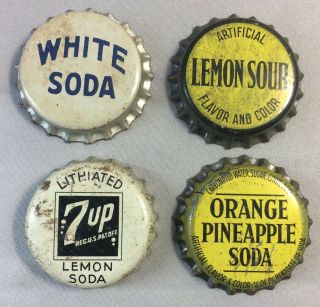 4 White 7up Lemon Orange Pineapple Soda Cork Crown Bottle Cap Vintage