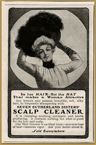 1901 E Seven Sutherland Sisters Hair Grower Quack Plumed Hat Fashion Print Ad