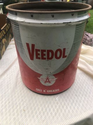 Vintage Veedol Metal Oil Can 5 Gallon