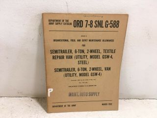 Ord 7 - 8 Snl G - 588.  Semitrailer,  6 - Ton,  Textile Repair Utility Model Gsw - 4.  1952