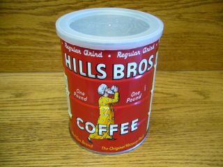 Vintage 1963 Hill Bros Coffee One Pound Red Tin Can Brand With Lid