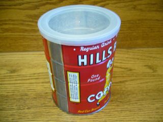 Vintage 1963 HILL BROS COFFEE One Pound Red Tin Can Brand With Lid 2