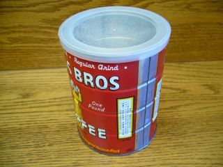 Vintage 1963 HILL BROS COFFEE One Pound Red Tin Can Brand With Lid 3