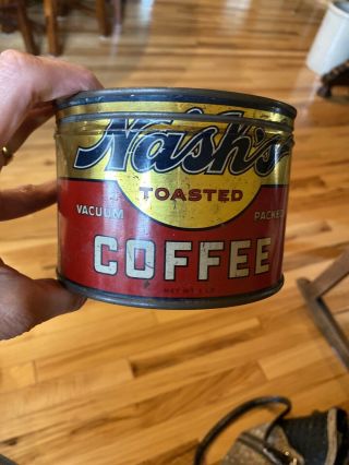 Vintage Nash’s Toasted Coffee Tin Can Reg Grind W/ Lid 1 Lb Advertising