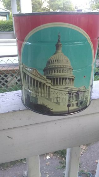 Vintage Hills Bros Coffee Can 1970 White House Capital Lincoln Memorial