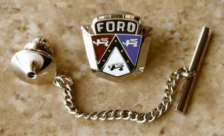 Old Style Ford Tie Tack Pin And Chain Clasp