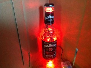 Handmade Jack Daniels Downhome Punch Lighted Bottle - 20 Red Led Lights.