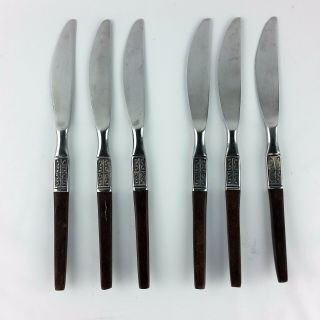 Vintage Ekco Eterna La Joya Stainless Steel Knives 6 Pc Canoe Muffin Wood Handle