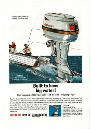 1963 Johnson Sea Horse 40hp Electramatic Outboard Boat Motor Vintage Print Ad