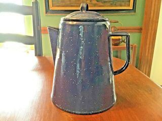 Vintage Blue W/ White Specks Enamelware Coffee Pot And Lid Camp Style Percolator