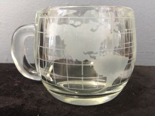 Vtg Nestle 1970’s Clear Etched Glass World Map Globe Coffee Cup Mug Ship