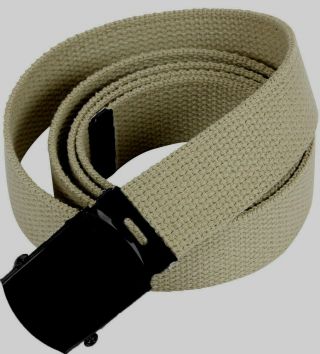 U.  S Military Style Khaki Web Belt With Black Roller Buckle 54 " Inches Adjustable