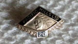 14k Gold Pacific Mills 20 Years Service Pin Award Birks