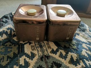 Lincoln Beautyware Set Of Two Vintage Coffee And Tea Canisters Copper Speckled