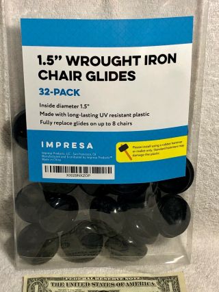 Wrought Iron Chair Glides 1.  5 " Id Long - Lasting Uv Resistant Plastic Impresa 31ct