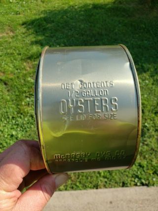 Early 1/2 Gallon Embossed Mcnasby Oyster Co Annapolis Md.  Tin Advertising Can