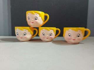 Set Of 4 Dolly Dingle Soup Mug Cup Campbells Kids Plastic Face Vintage 70 