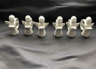 Vintage White Porcelain Singing Angel Napkin Rings Holders Set Of 6 Jl