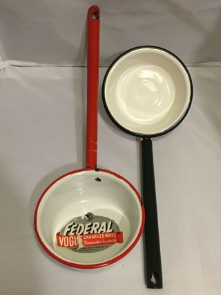 Vintage Federal Vogue Enameled Ware Ladles Pair White/red White/black Usa Made
