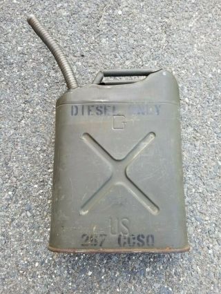 Vintage Usmc Military Diesel Oil Jerry Can Flexible Spout