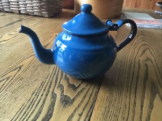 Vintage Small Enamelware Cobalt Blue Tea Pot Kettle