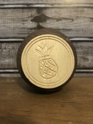 Vintage Primitive Wooden Butter Mold Pineapple Design Stamp