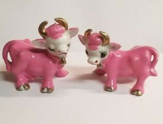 Vintage Cow Salt And Pepper Shakers Japan (pink)