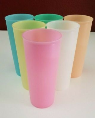 6 Tupperware Vintage Pastel Cups 16 Oz Tumbler Cups 6 1/2 " Tall 107 Euc