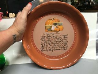 Pumpkin Spice Pie Baking Dish Ceramic Pie Plate & Recipe 10 1/4” Vintage
