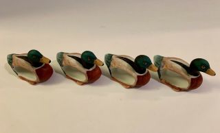 Vintage Green Headed Mallard Duck Porcelain Table Napkin Ring Holders - Set Of 4