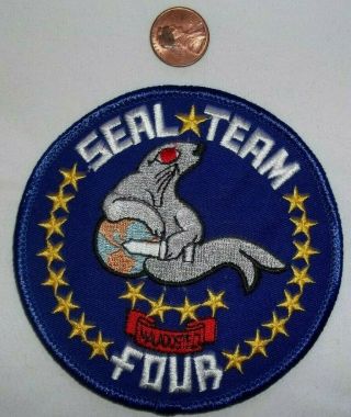 Colorful Us Navy Seal Team Four Iron On Embroidered Patch 4 Inch / Nos