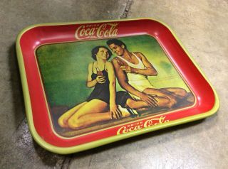Coca - Cola Tin Advertising Serving Tray,  Johnny Weissmuller Coke,  Vintage Style