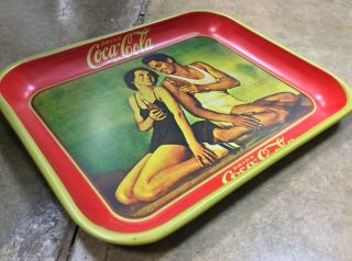 COCA - COLA TIN ADVERTISING SERVING TRAY,  JOHNNY WEISSMULLER COKE,  Vintage Style 3