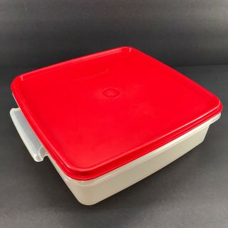 Tupperware Goody Box 1231,  1232 Large 8.  5  Square Red Seal