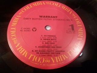 Warrant Dirty Rotten Filthy Stinking Rich Vinyl Lp Columbia FC C 44383 Vg, 2