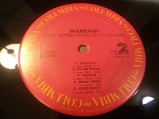 Warrant Dirty Rotten Filthy Stinking Rich Vinyl Lp Columbia FC C 44383 Vg, 3