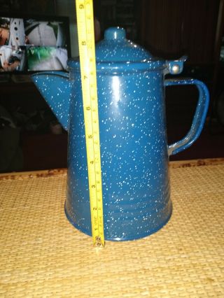 Vintage Dark Blue And White Graniteware Enamelware Coffee Pot Kettle 8.  5 " Tall