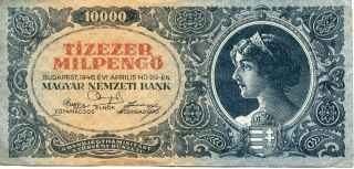 Banknote 1946 Republic Hungary Ef Xf 10000 Pengo Milpengo Hyperinflation