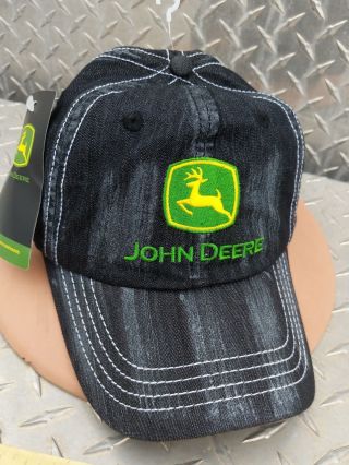 John Deere Washed Denim Blue Faded White Contrast Cap Hat Licensed