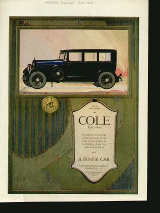 Ad Print 1923 Cole Finer Car Eight Ninety Cole Motor Co.  Indianapolis 5959