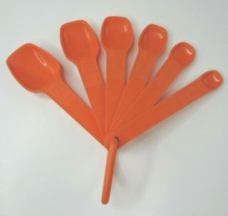 Vintage Tupperware Measuring Spoon Set With Ring | Orange/tangerine Set Of 6