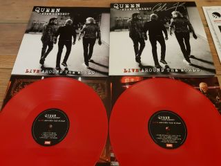 Queen,  Adam Lambert Live Around The World 2 Lp Set Red Wax Signed In Silver Nm