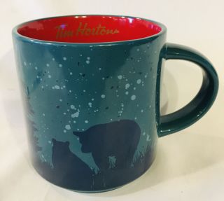 Tim Hortons Limited Edition Bear Animal Coffee Cup Mug Holiday 2017 Green Red