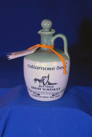 Tullamore Dew Irish Whiskey Empty Stoneware Pottery Jug With Stopper And Tag