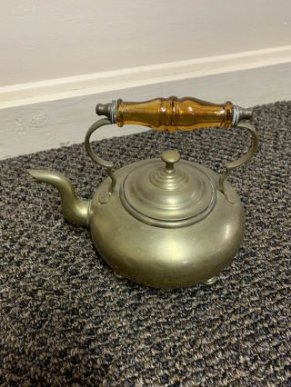 Vintage Brass Tea Kettle With Amber Glass Handle