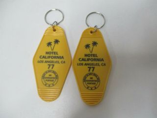 Vintage Yellow California Los Angeles 77 Hotel Motel Keychain - Set Of 2