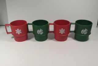 Set Of 4 Vintage Christmas Tupperware Coffee Cups Mugs Red & Green
